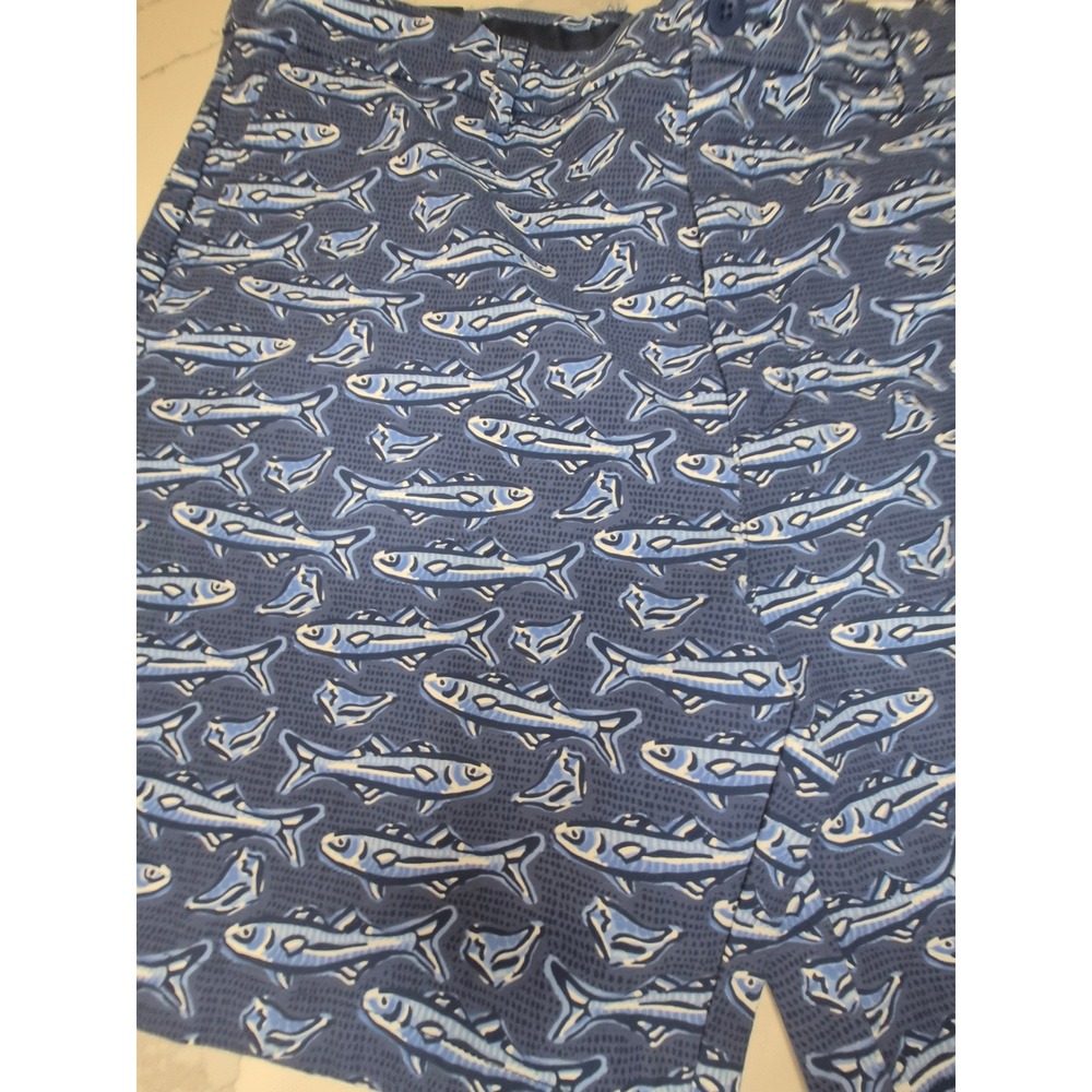 Vineyard Vines Mens 38 8 Inch Breaker Shorts Moonshine Blue Fish Print Novelty - Picture 2 of 11